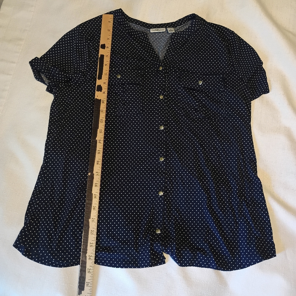 Croft & Barrow size L button up black top w white dots short sleeve blouse - Picture 9 of 11